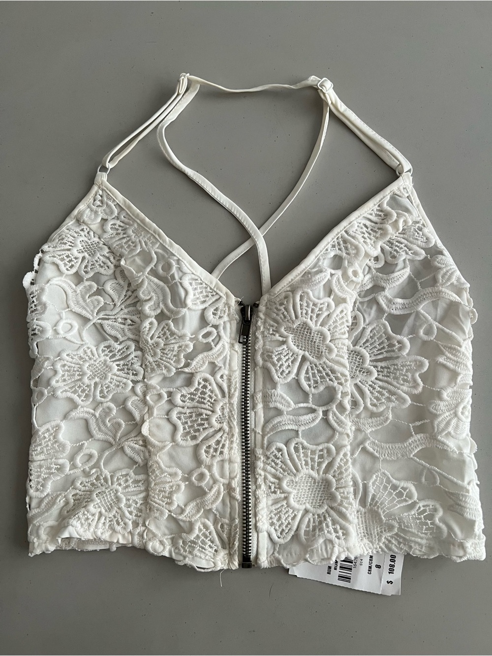 LF cream White Floral Lace Zip-Front Cami Top 8/Small